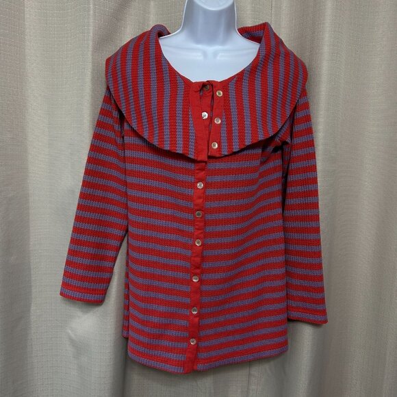 Soft Surroundings Serene Waffle Knit Wide Collar Sweater Top Women's Sz M Stripe - Picture 1 of 8